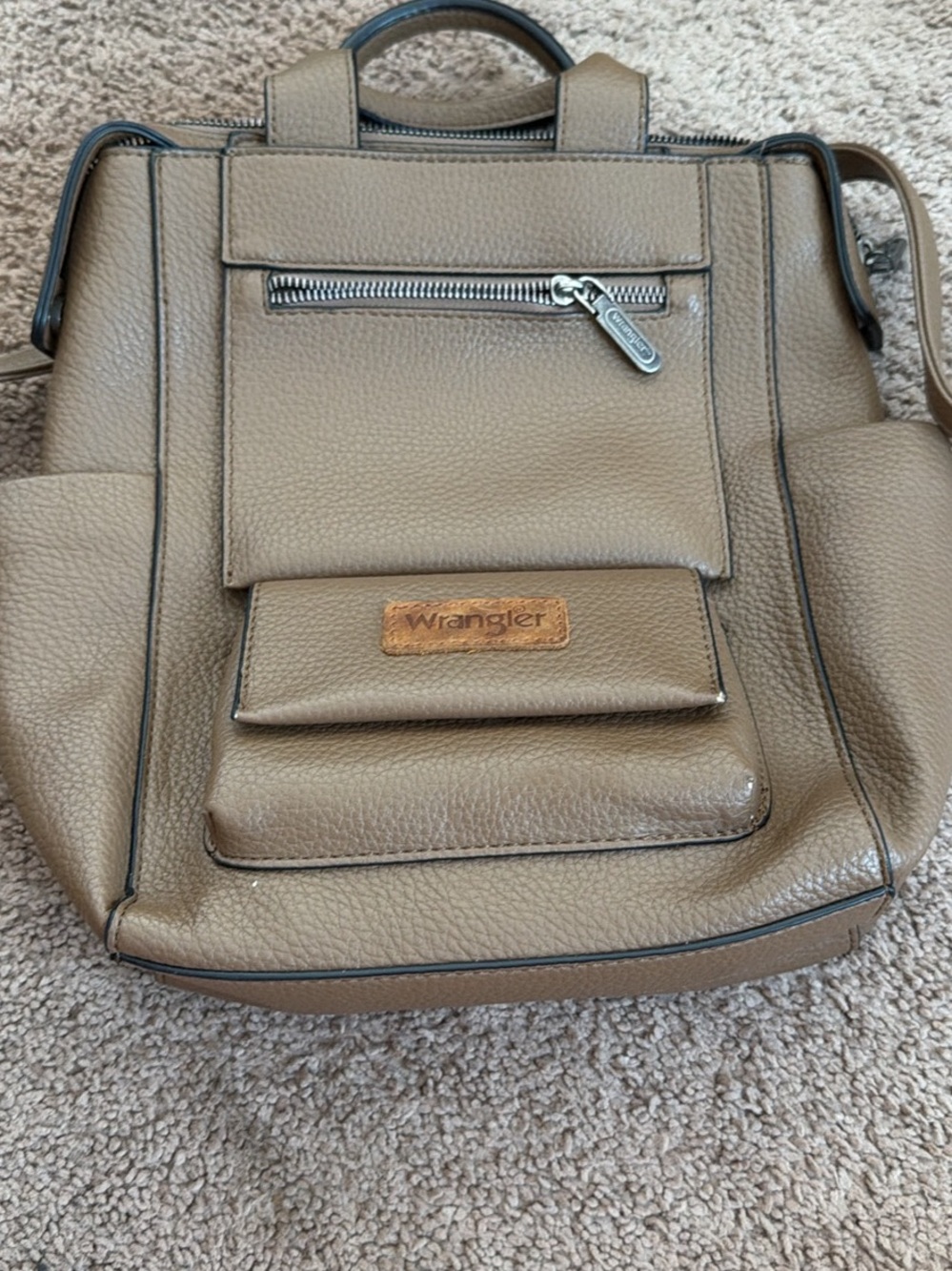 Wrangler Taupe Pebble Leather Backpack Tote